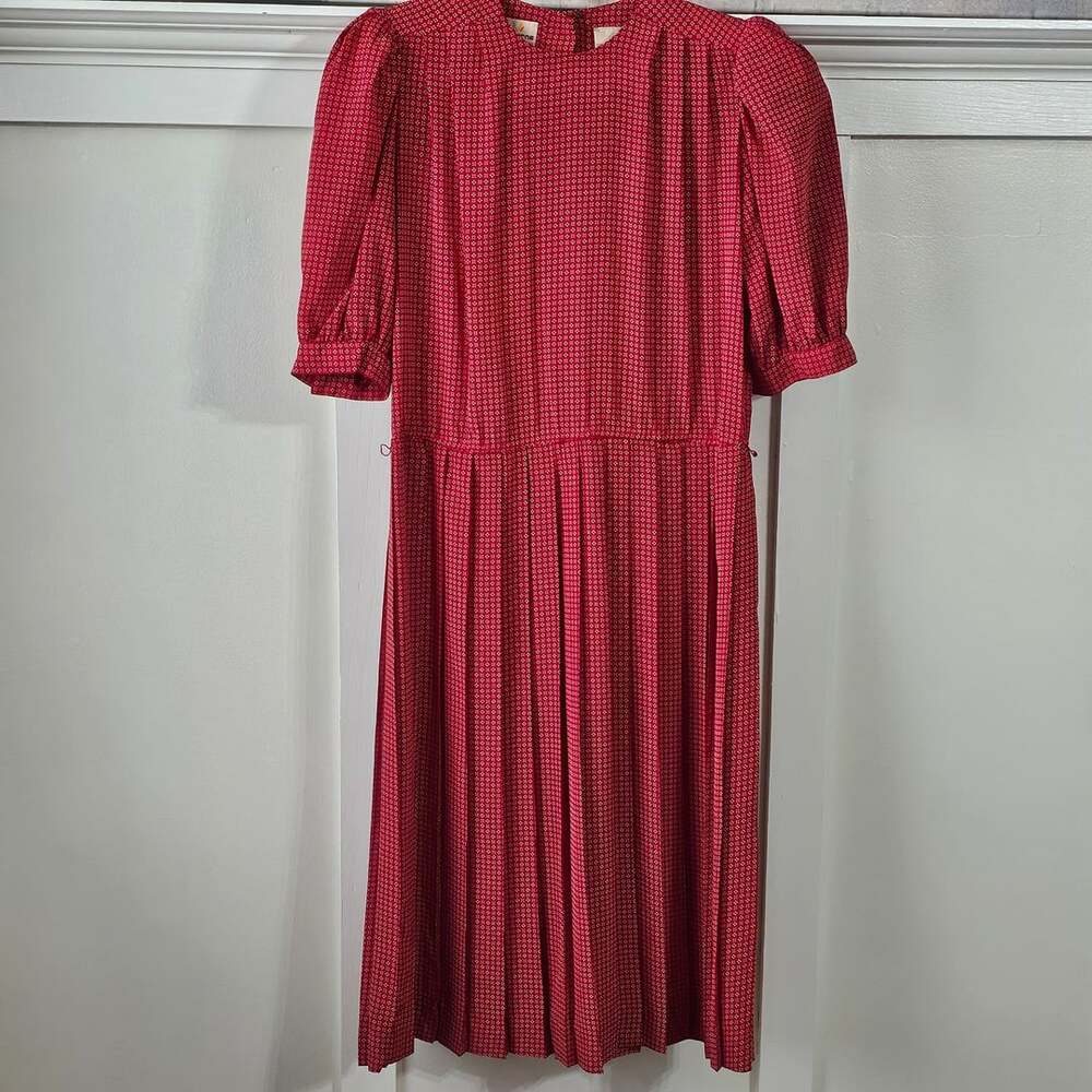 Vintage Liz Claiborne Red Midi Dress Size 8 Secretary Prairie Puff Sleeve